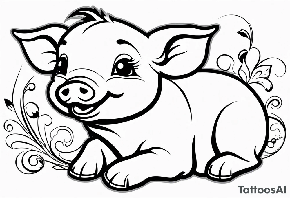 very cute happy piglet.
outline only.
black and white only.
only show the piglet. no extra lines or decoration.
no black shading.
dont make the ears too big.
draw only with very thin lines (1px)

should look like a tattoo that will only take 15 minutes to draw tattoo idea