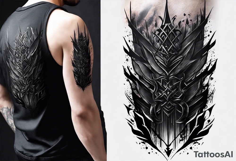 Certainly! Here’s a description for your back tattoo:

---

**Tattoo Description:**

Design: Black work, paint strokes.
Location: Back.
Concept: Dante's Inferno, representing the layers of hell.

**Design Details:**

1. **Vertical Lines:**
   - Two bold, vertical lines run parallel up the spine, symbolizing the journey through the depths of Dante's Inferno.

2. **Horizontal Lines:**
   - Nine horizontal lines intersect the vertical lines, each representing one of the nine circles of hell.
   - The lines descend down the back, each becoming progressively shorter and narrower to signify the decreasing levels of hell's circles.
   - The paint stroke style gives the lines a dynamic, brush-painted appearance, enhancing the dramatic and artistic effect.

3. **Overall Style:**
   - The black work technique ensures a striking contrast, with deep black ink emphasizing the severity and depth of the concept.

Sure, here's a simplified version:

---

**Tattoo Description:**

**Design:** Black work, paint strokes.
**Location:** Back.
**Concept:** Dante's Inferno, layers of hell.

**Details:**

1. **Vertical Lines:**
   - Two parallel lines up the spine.

2. **Horizontal Lines:**
   - Nine perpendicular lines, descending and decreasing in width.

**Style:**
   - Bold black work with paint stroke effects.

---

This version is straightforward and clear.

---

This description provides a clear and detailed vision for your tattoo artist to work from, capturing the essence and symbolism of Dante’s Inferno in a powerful and visually striking way. tattoo idea