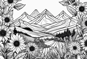 Sunflowers, wild flowers, mountains tattoo idea