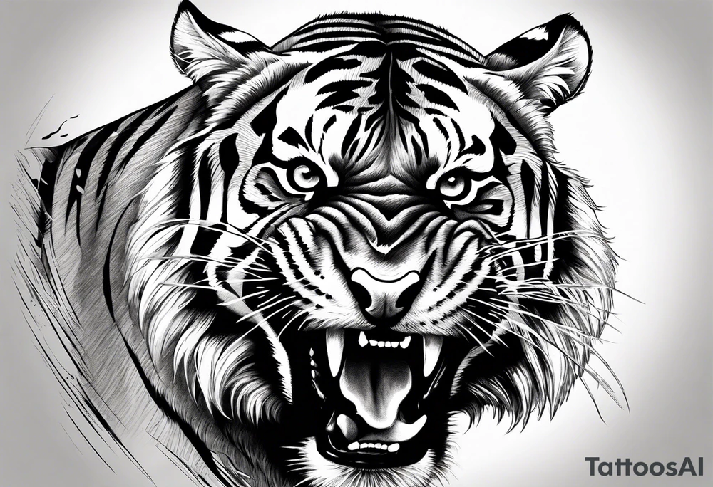 Realistic Fierce tiger roaring tattoo idea