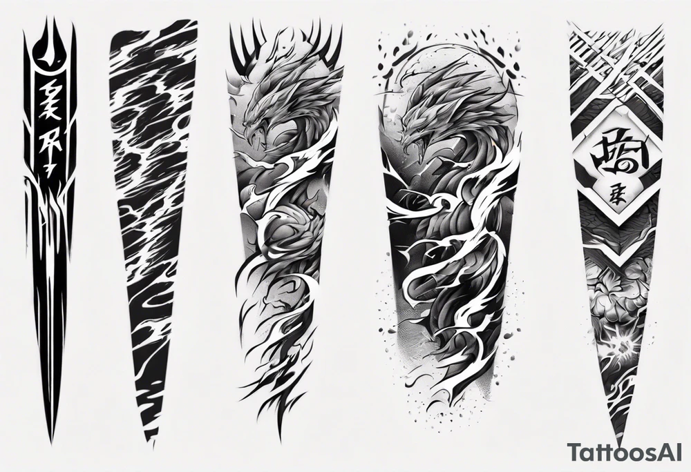 forearm sleeve thunder pattern tattoo idea