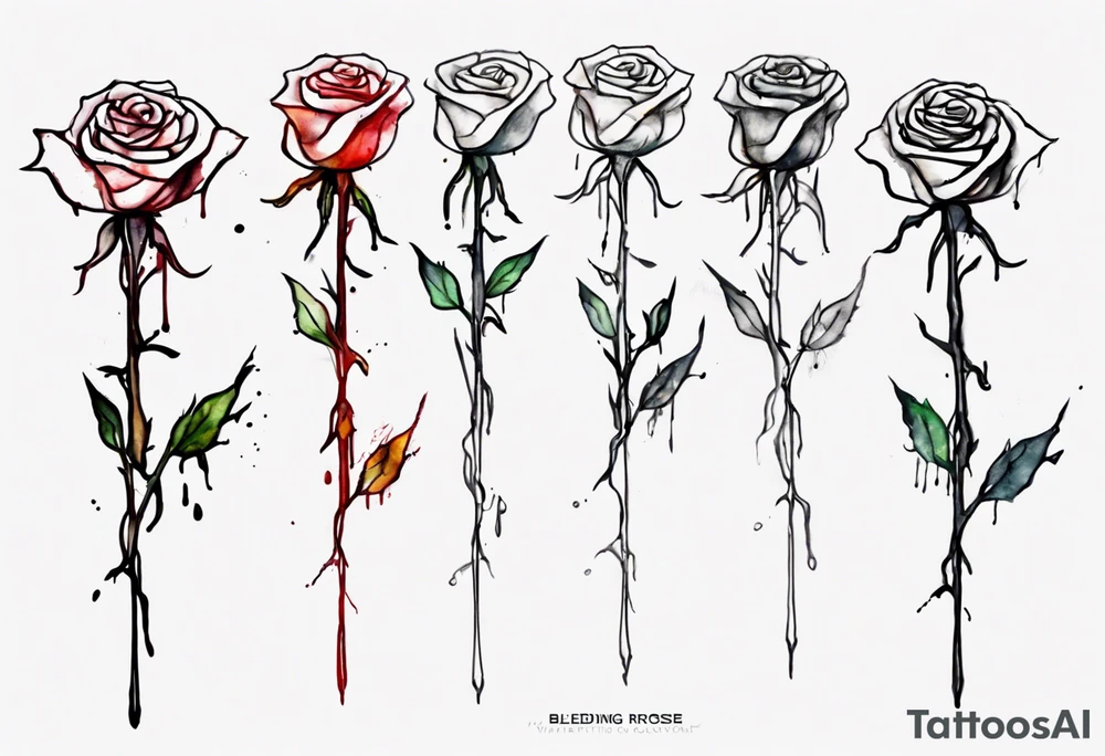 bleeding rose, tall, simple, one line, watercolor, replace the stem with the word Jesus tattoo idea