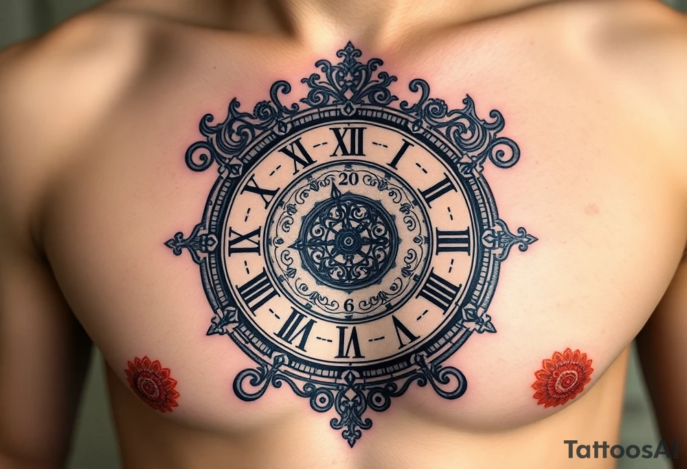 vintage roman numerals within ornate clockwork mechanism showing 4:20 tattoo idea