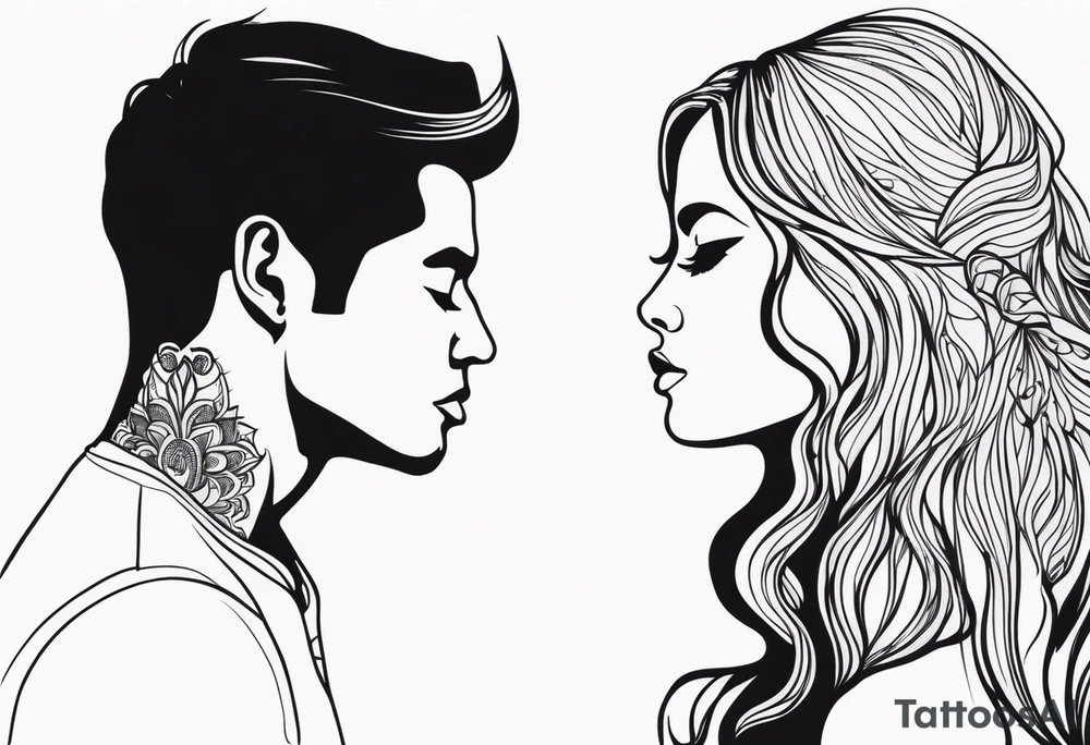 Couple black silhouette woman has long hair tattoo idea