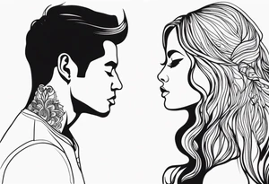 Couple black silhouette woman has long hair tattoo idea