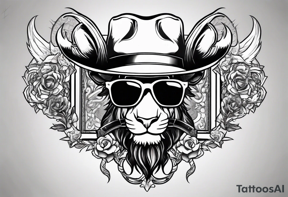 capricorn with sunglasses and gun tattoo idea