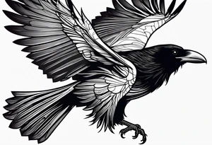 outline with straight lines of a flying raven, without grafik inside, no curves tattoo idea