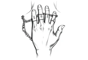 Chains surrounded around fingers to the wrist while connecting to the pointer finger and thumb tattoo idea