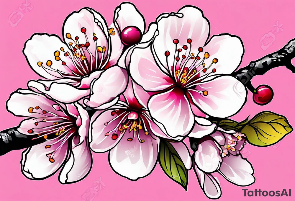 "Life Goes On" pink cherry blossoms with lots of color tattoo idea