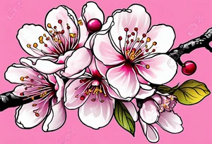 "Life Goes On" pink cherry blossoms with lots of color tattoo idea