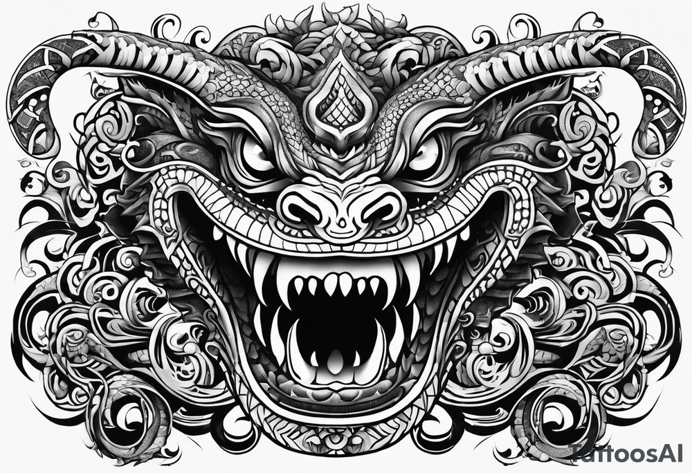 Scary taniwha long body tattoo idea