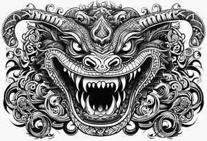 Scary taniwha long body tattoo idea