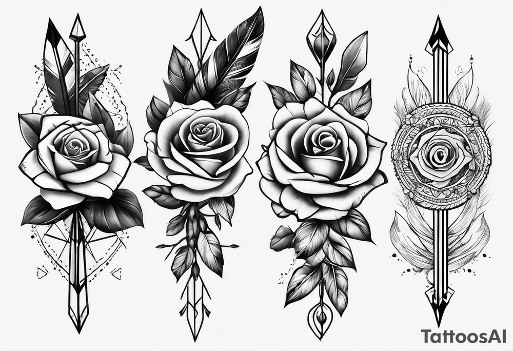 five Indian arrows going through a single rose on a forearm tattoo idea five Indian arrows going through a single rose on a forearm tattoo idea