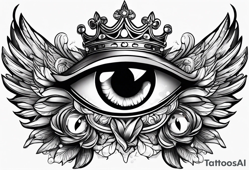 big eye with wings and crown tattoo idea