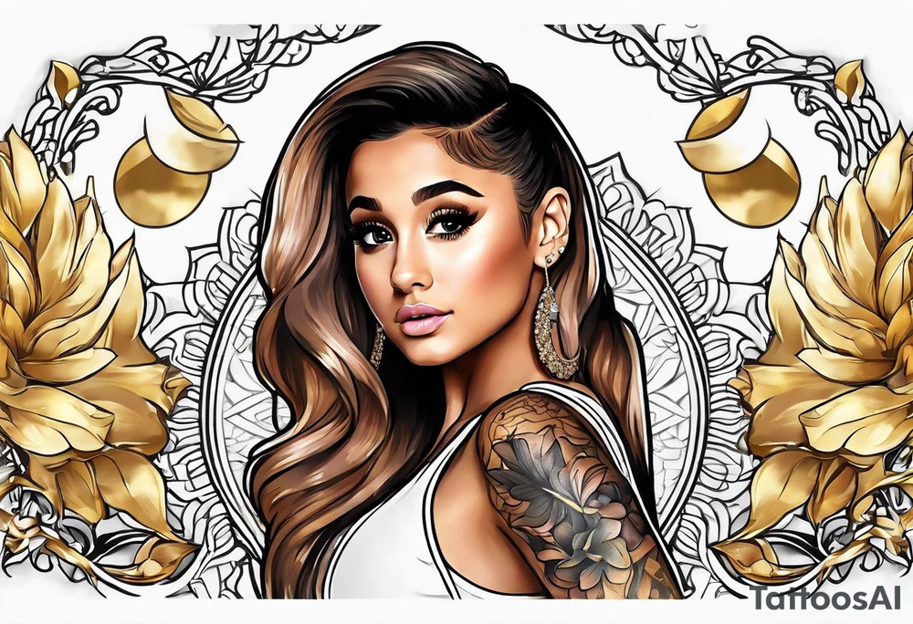 Ariana Grande surrounded in a golden aura tattoo idea