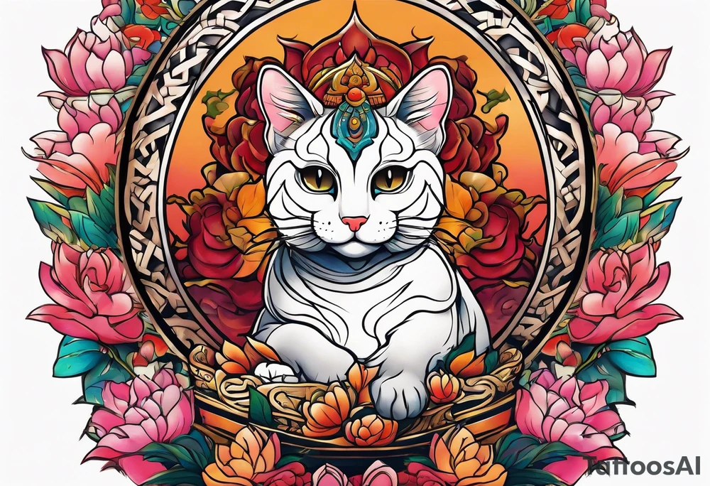 Cat on top of budha tattoo idea