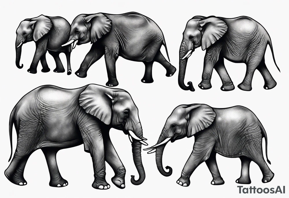 family of 6 elephants walking into sunset tattoo idea