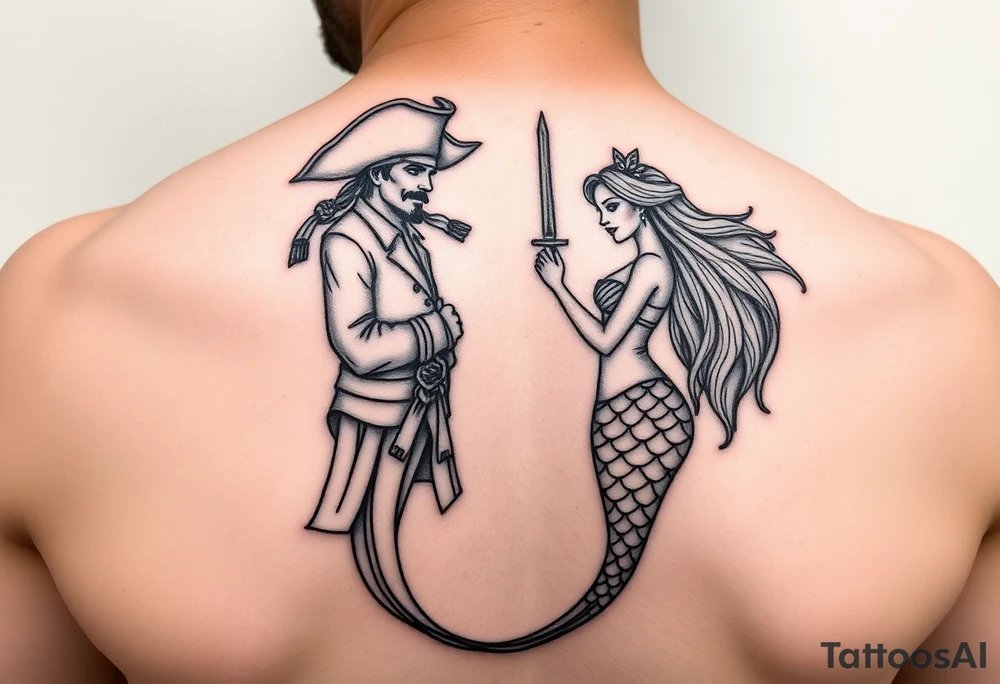 minimalist pirate and mermaid couples tattoos tattoo idea