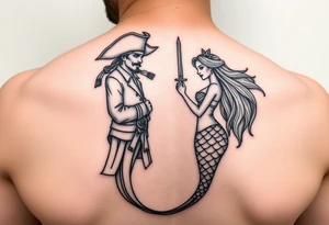 minimalist pirate and mermaid couples tattoos tattoo idea