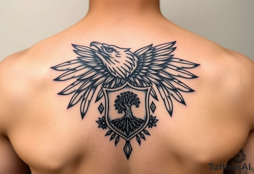 Native American tribal symbol ( wolf, eagle, bear, tree, etc ) with a Caudle emblem or crest tattoo idea