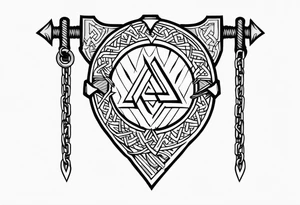 Valhalla  sword shield axe barbed wire chains valknut tattoo idea