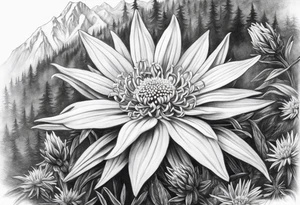 Fuzzy Edelweiss flower on a mountain tattoo idea