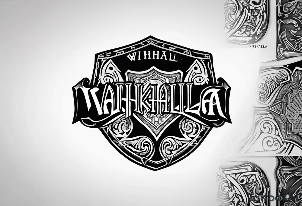 Valhalla viking gods shield hatchet tattoo idea