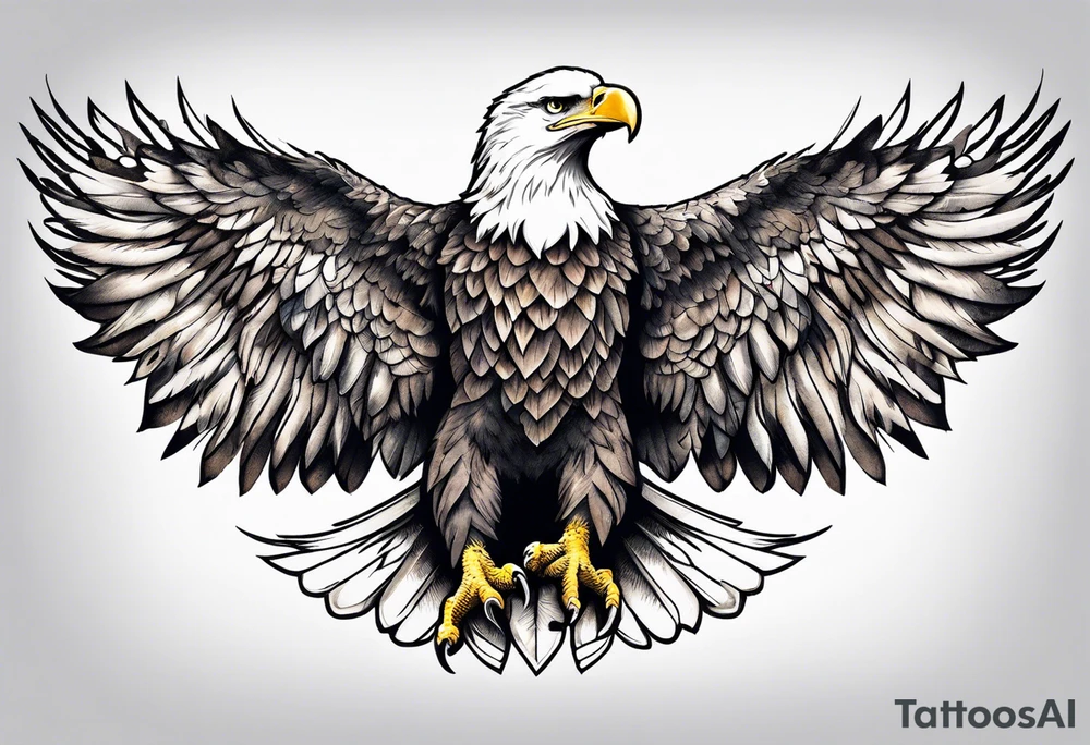 American eagle with wings spread out across upper back tattoo idea