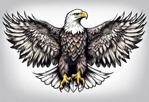 American eagle with wings spread out across upper back tattoo idea