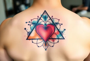 A triangle with a big heart in the center with a scientific background tattoo idea