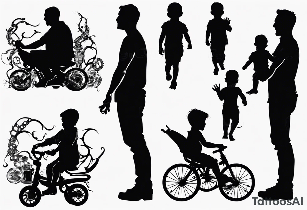 Silhouette of a father with two children tattoo idea