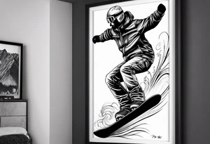 Fine line tattoo that depicts snowboarding tattoo idea