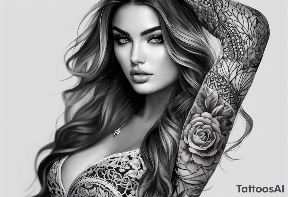 lace feminine full arm sleeve tattoo idea