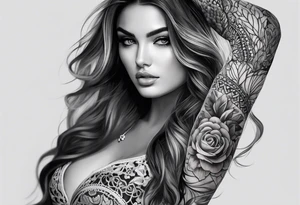 lace feminine full arm sleeve tattoo idea