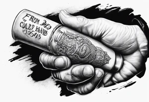 Meth pipe in a hand. 
Underneath the hand the text,  'from my cold dead hands ' tattoo idea