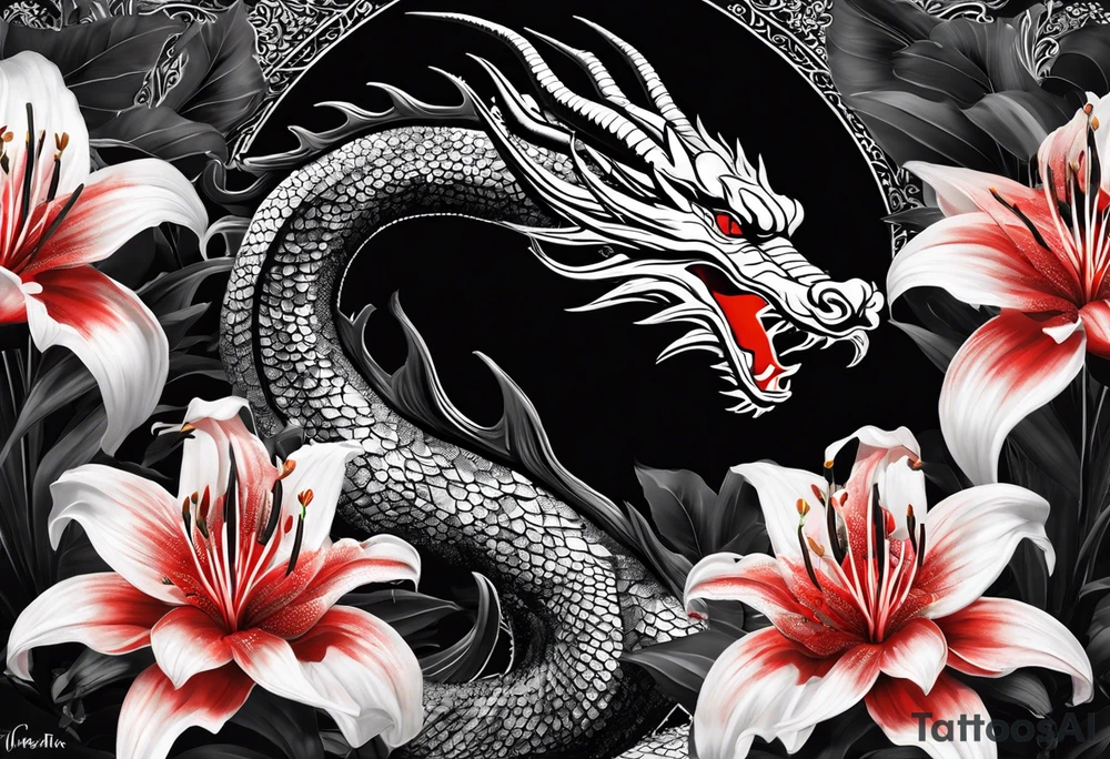 Black and white dragon as the focus. Red spider lillies as the background. Lightning. The words “ Νεχ ποσσυμ τεχυμ ωιωερε, νεχ σινε τε” tattoo idea