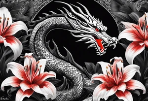 Black and white dragon as the focus. Red spider lillies as the background. Lightning. The words “ Νεχ ποσσυμ τεχυμ ωιωερε, νεχ σινε τε” tattoo idea