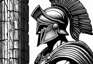 Close up of spartan solider looking left at far away Ancient pillars tattoo idea