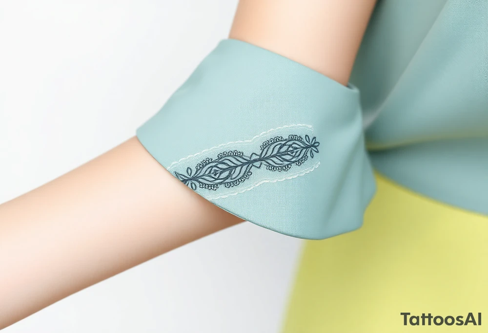 A lace-trimmed ribbon around the forearm, with fine embroidery-inspired details tattoo idea