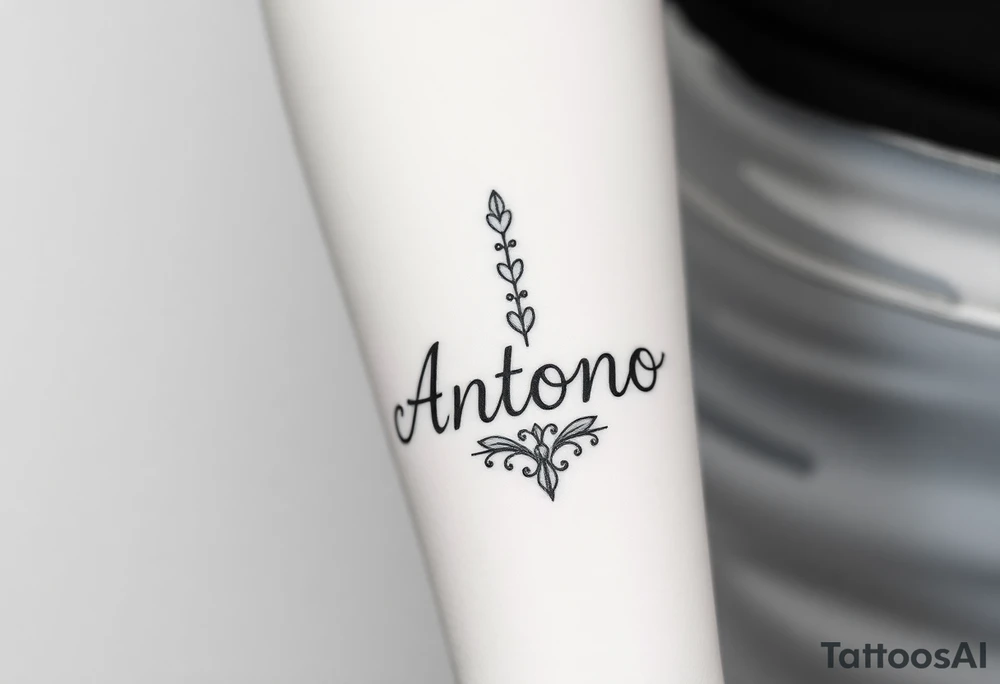 Make me a tattoo design with my husbands name Antonio stacking up and down tattoo idea