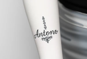 Make me a tattoo design with my husbands name Antonio stacking up and down tattoo idea