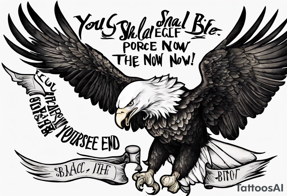 dive bombing bald eagle
, with the words "you shall prove yourself in the bitter end but for now, brace yourself." tattoo idea