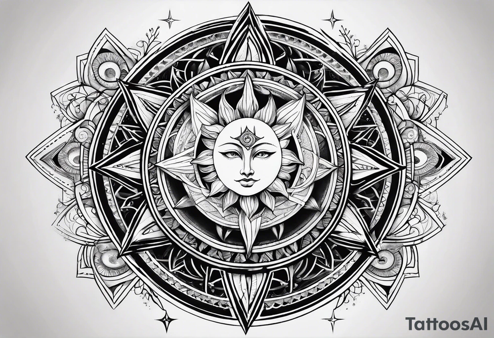 sun and moon sacred geometry tattoo idea