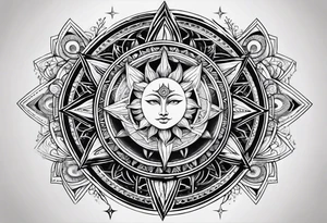 sun and moon sacred geometry tattoo idea