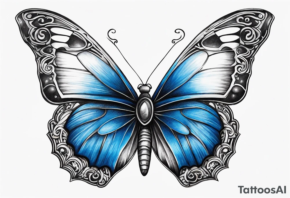 Blue butterfly moon tattoo idea
