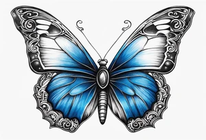 Blue butterfly moon tattoo idea