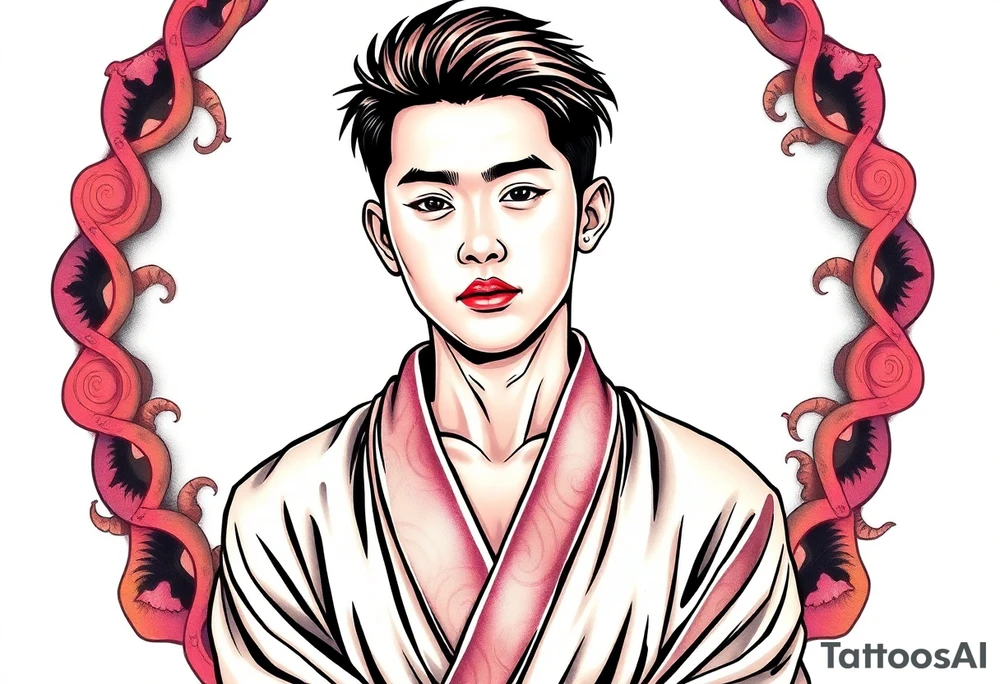 Handsome Asian young guy wearing robe tattoo idea