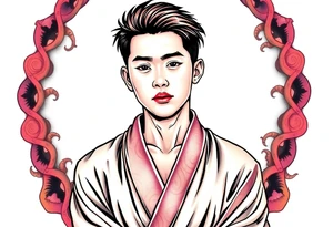 Handsome Asian young guy wearing robe tattoo idea