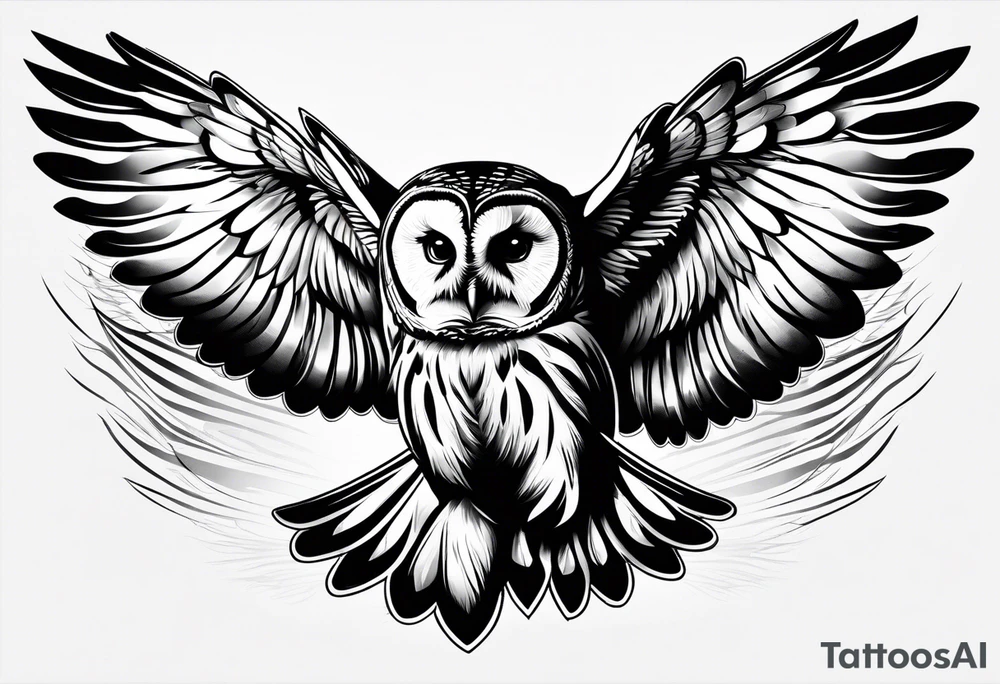 barred owl in flight face on tattoo idea