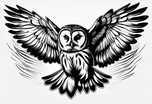 barred owl in flight face on tattoo idea